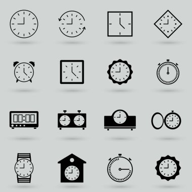 vektör siyah saatler simgesi seti gri
