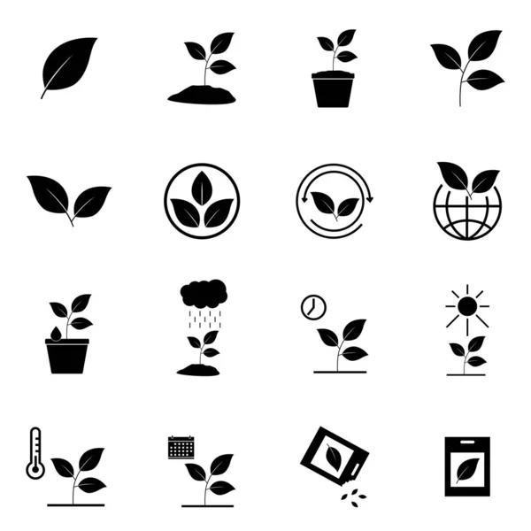 Plantes Icônes Ensemble Ensemble Icônes Vectorielles Plates Simples — Image vectorielle