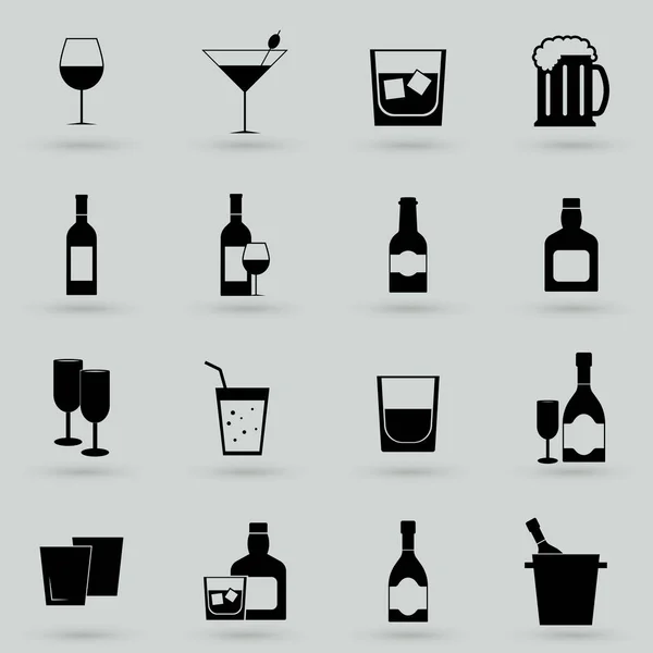 Beber Alcohol Bebida Simple Vector Iconos Conjunto — Vector de stock
