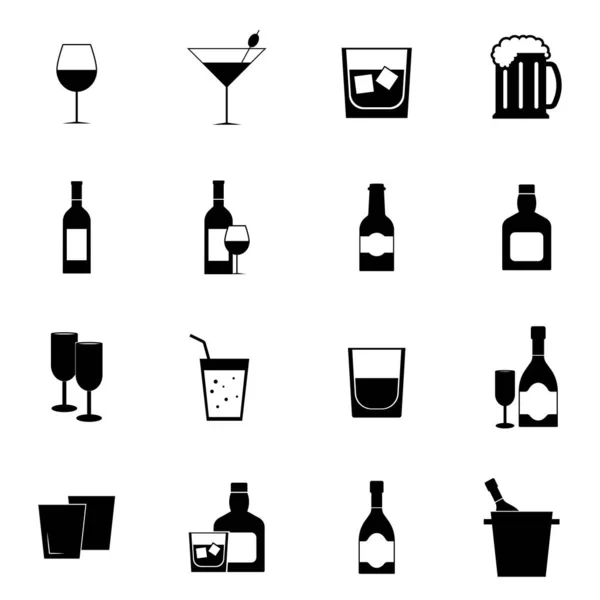 Beber Alcohol Bebida Simple Vector Iconos Conjunto — Vector de stock