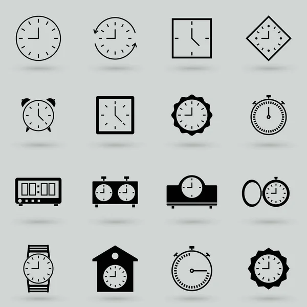Vektor Schwarze Uhren Symbol Auf Grau Eingestellt — Stockvektor