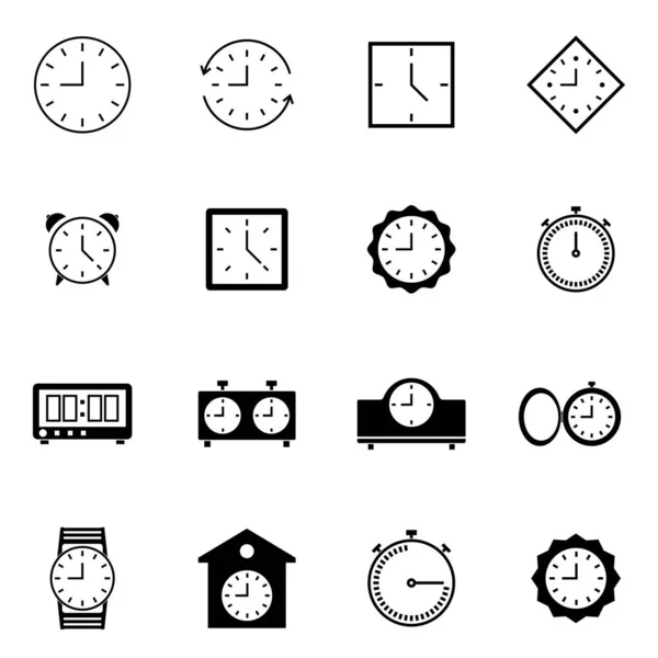 Vetor Relógio Preto Ícone Definido Branco —  Vetores de Stock