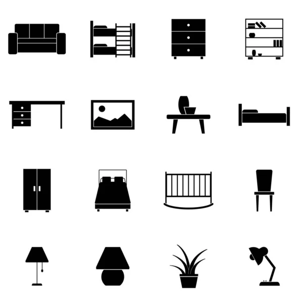 Set Von Vektorisolierten Schwarzen Symbolen Vektorbett Bürostuhl Schlafzimmermöbel Restauranttisch Und lizenzfreie Stockillustrationen