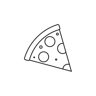 Pizza hattı simgesi, fast food ana hatları vektör logosu illüstrasyonu, beyaz üzerine izole edilmiş doğrusal pictogram