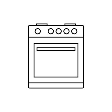 İnce çizgi doğalgaz soba ikonu. Isıtıcı konsepti, yemek pişirme, pişirme, ev yapımı, tam donanımlı. beyaz arkaplanda düz stil modern logo grafik tasarımı