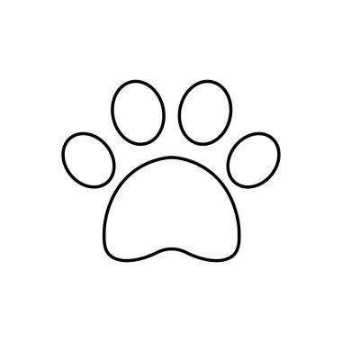 Satırı simgesi pençe, vektör işareti, anahat üzerinde beyaz izole doğrusal stil piktogram. Evde beslenen hayvan levazım sembolü, logo illüstrasyon