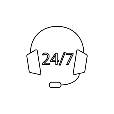 24 destek satırı simgesine sahip kulaklık. Sembol, logo çizimi. Piksel mükemmel vektör grafikleri