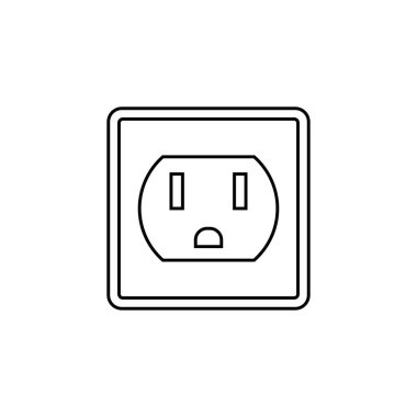 İnce hatlı elektrik çıkış simgesi. Elektronik bağlantı evi. Web sitenizin tasarımı için sembol, logo, uygulama, UI. Vektör çizimi. EPS10