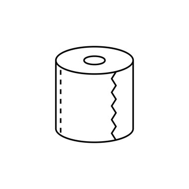 Tuvalet kağıdı tabelası. Vektör. Beyaz üzerine düz stil siyah ikon. Kaliteli grafik tasarım elementleri. Modern işaret, doğrusal ana hat pictogram, basit ince çizgi simgesi