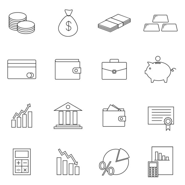 Simple Set of Money Related Vector Line Icons. Contains such Icons as Wallet, ATM, Bundle of Money, Coin and more.