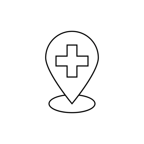 Krankenhaus Standort Liniensymbol Umrissvektorzeichen Lineares Stil Piktogramm Auf Weiß Isoliert — Stockvektor