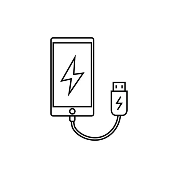 モバイル充電アイコンのサイン スマートフォンの充電シンボル 白い背景に細い線のアイコン ベクターイラスト — ストックベクタ