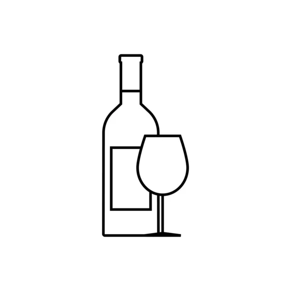 Weinflasche Und Weinglas Liniensymbol Umrissvektorzeichen Lineares Piktogramm Auf Weiß Isoliert — Stockvektor