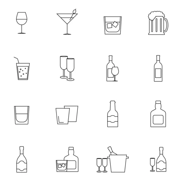 Eenvoudige Set Van Alcohol Gerelateerde Vectorlijn Pictogrammen Bevat Onder Andere — Stockvector