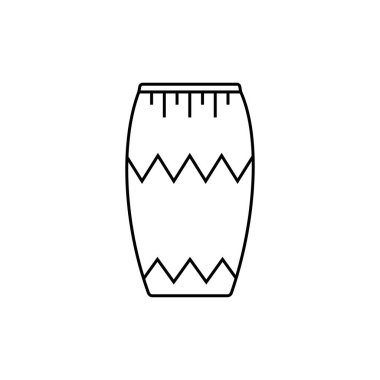 Djembe 'nin siyah izole edilmiş dış hat simgesi, beyaz arkaplanda davul. Perküsyon müzik enstrümanının simgesi. Logo illüstrasyonu.
