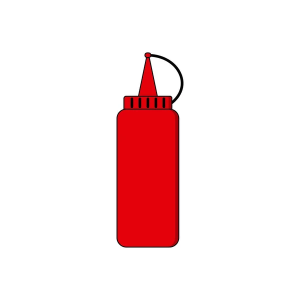 Garrafa Plástico Vermelho Com Ketchup Tomate Ícone Desenho Animado Primitivo — Vetor de Stock