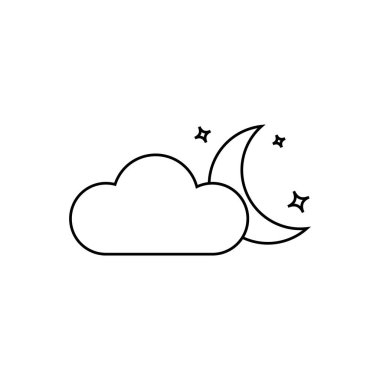 Hilal ince çizgi simgesi. Bulutun ana hatları. Yarım Ay çizgisel piktogram. Basit vektör sembolü.