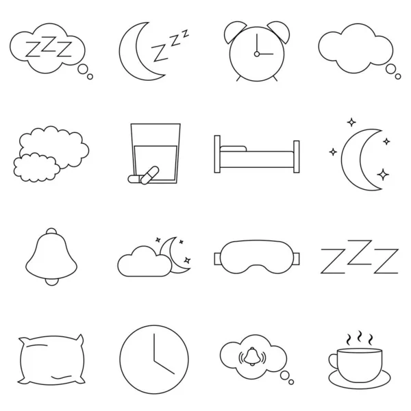 Einfache Reihe Schlafbezogener Vektorzeilen Symbole Enthält Symbole Wie Schlaflosigkeit Kopfkissen — Stockvektor