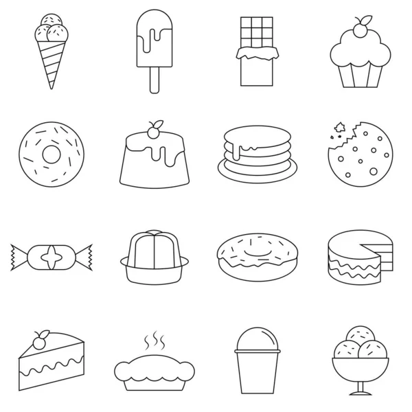 Einfaches Set Dessert Verwandte Vektorzeilen Symbole Enthält Symbole Wie Macarons — Stockvektor