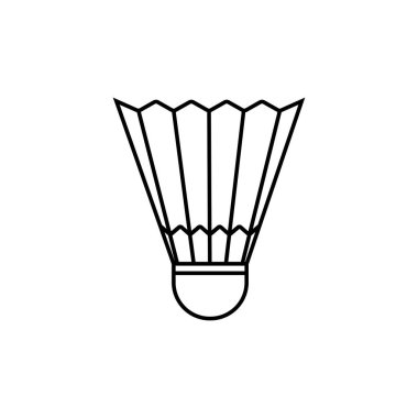 Badminton topu ikon vektörü. Çizgi badminton sembolü. Modayı takip eden düz tabela tasarımı. İnce doğrusal grafik piktogram. Logo çizimi. Bölüm 10.