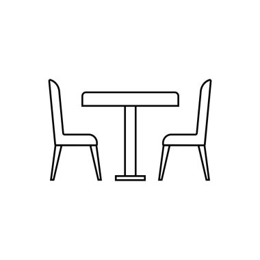 Masa ve sandalyeler, kafe çizgisi ikonu. Logo şablonu, eğlence parkı ürünleri, sirk broşürü, gezi afişi. Web siteleri için özet kavramı.