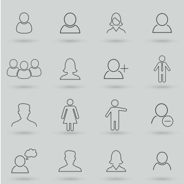 Kullanıcıyla ilgili basit taslak simgeleri. Mobil konsept ve web uygulamaları için elementler. Web sitesi tasarımı ve geliştirilmesi için ince çizgi vektör simgeleri, uygulama geliştirme. Düz vektör illüstrasyonu