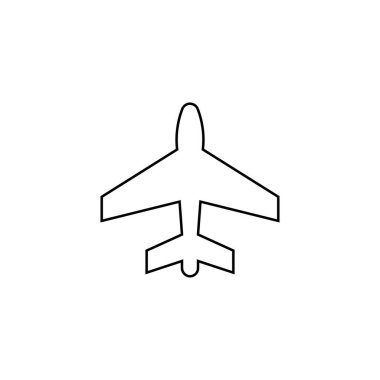İnce hatlı bir uçak ikonu. Havacılık taşımacılığı kalkış yolcuları. Beyaz Arkaplanda Vektör Simgesi izole edildi. Moda düz ui işaret tasarımı, grafik pictogram.
