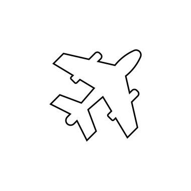 İnce hatlı bir uçak ikonu. Havacılık taşımacılığı kalkış yolcuları. Beyaz Arkaplanda Vektör Simgesi izole edildi. Moda düz ui işaret tasarımı, grafik pictogram.