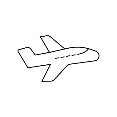 İnce hatlı bir uçak ikonu. Havacılık taşımacılığı kalkış yolcuları. Beyaz Arkaplanda Vektör Simgesi izole edildi. Moda düz ui işaret tasarımı, grafik pictogram.