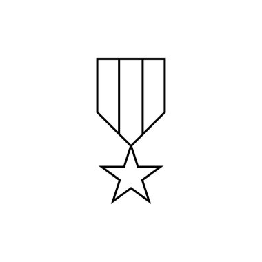 Madalya çizgisi simgesi, taslak vektör işareti, beyaz üzerine izole edilmiş doğrusal resim. Sembol, logo illüstrasyonu.