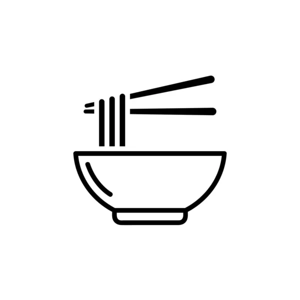 面碗黑线矢量图标 白背景下两根筷子配面的扁平黑线矢量 — 图库矢量图片