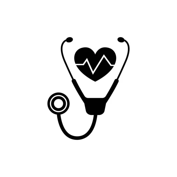 Stethoscoop Hartsymbool Dokter Logo Vlakke Vector Illustratie Het Zwart Witte — Stockvector