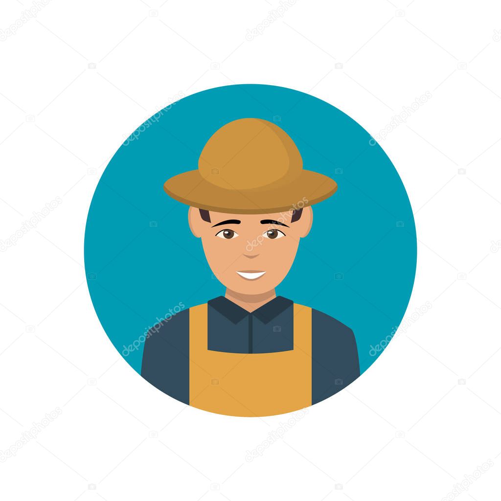 Icon of worker. Farmer vector icon. Fisherman design. Flat vector illustration.