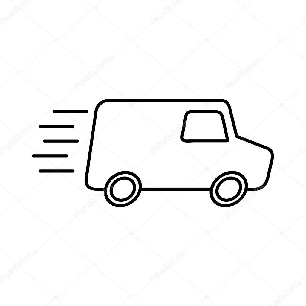 Fast delivery icon silhouette shipping truck isolated on white background vector illustration. Van symbol.