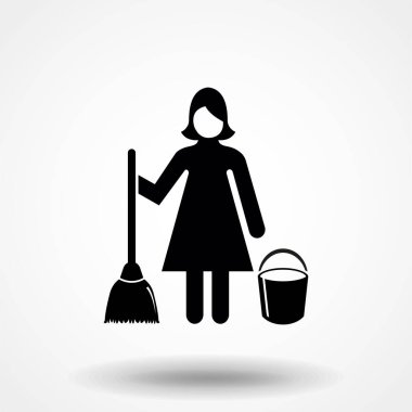 Temizlikçi kadın oda servisi simgesi izole edildi