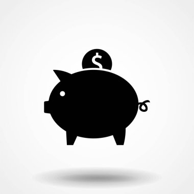 vektör piggy para banka simgesi, düz tasarım beyaz arkaplan üzerinde siyah pictogram