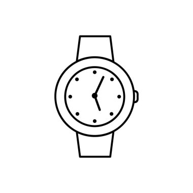 Bilek watch satırı simgesi, Anahat vektör işareti üzerinde beyaz izole doğrusal stil piktogram. Kol saati sembolü, logo illüstrasyon