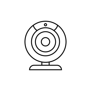 Web kamera simgesi, web ve mobil için ince çizgi, modern minimalist düz tasarım. Beyaz arkaplanda vektör siyah simgesi.