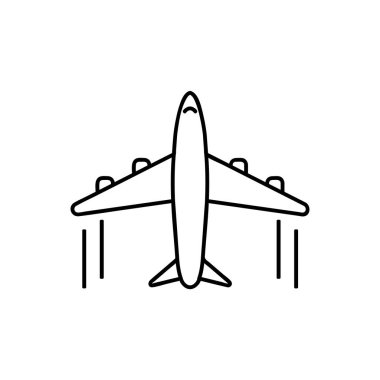 Siyah uçak taslağı. Basit bir uçak çizgisi ikonu tasarımı. Beyaz arkaplanda izole edilmiş vektör siyah simgesi.