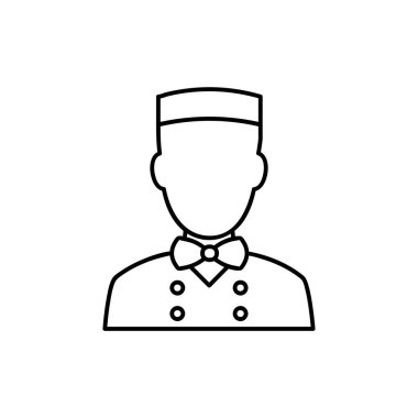 Otel hizmetlisi çizgisi ikonu. Kapıcı sembolü. Beyaz arkaplanda izole edilmiş vektör siyah simgesi.