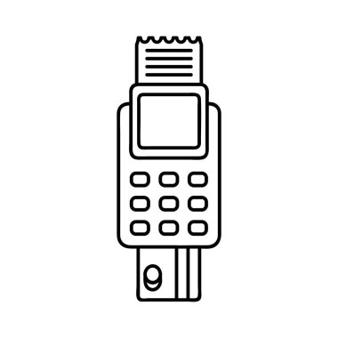 Kredi kartı ödemesi, çip okuma ikonu. Beyaz arkaplanda vektör siyah simgesi.