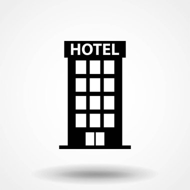 Beyaz arka planda izole edilmiş bir otel simgesi. İş, konsept, pazarlama ve internet için basit düz bir resim. Web sitesi tasarımı veya mobil uygulama için modern vektör sembolü.