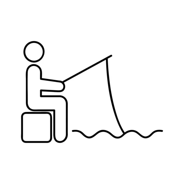 Sentado Hombre Pesca Vector Línea Icono Ilustración Elementos Simples Sentado — Vector de stock