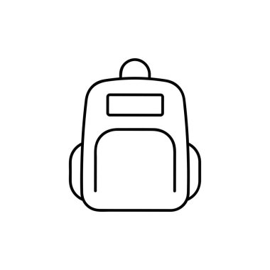 Sırt çantası çizgisi simgesi, ana hatlı vektör logosu illüstrasyonu, beyaz üzerinde izole edilmiş doğrusal resim