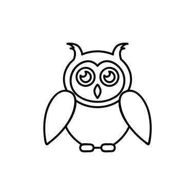 Vektör baykuş. Sevimli baykuş çizgi film karakteri sanat tarzında yapılmış. Siyah basit vektör simgesi. Sembol, logo çizimi. Piksel mükemmel
