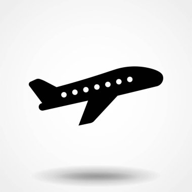 Uçak simgesi. Beyaz arka planda siyah düz vektör çizimi.