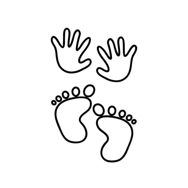 Baby Voetafdrukken Handafdrukken Zwart Symbool Vectorillustratie — Stockvector