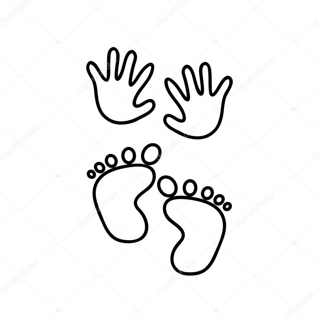 Baby's foot prints and hand prints. Black symbol. Vector illustration.