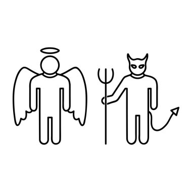 Melek ve şeytan ikonu. Mobil konsept ve web uygulamaları için kavramsal figürler elementi. Web sitesi tasarımı ve geliştirilmesi için ince satır simgesi, uygulama geliştirme