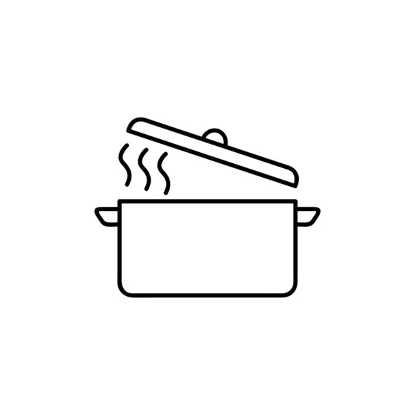 平底锅煮沸线图标 移动概念和网页设计的线性风格标志 烹饪锅轮廓矢量图标 标识插图 矢量图形 — 图库矢量图片
